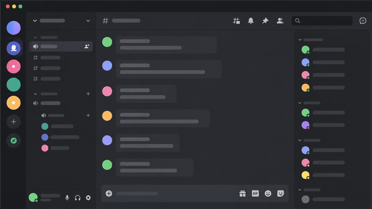 Interfaz de chat de voz y comunidad en Discord