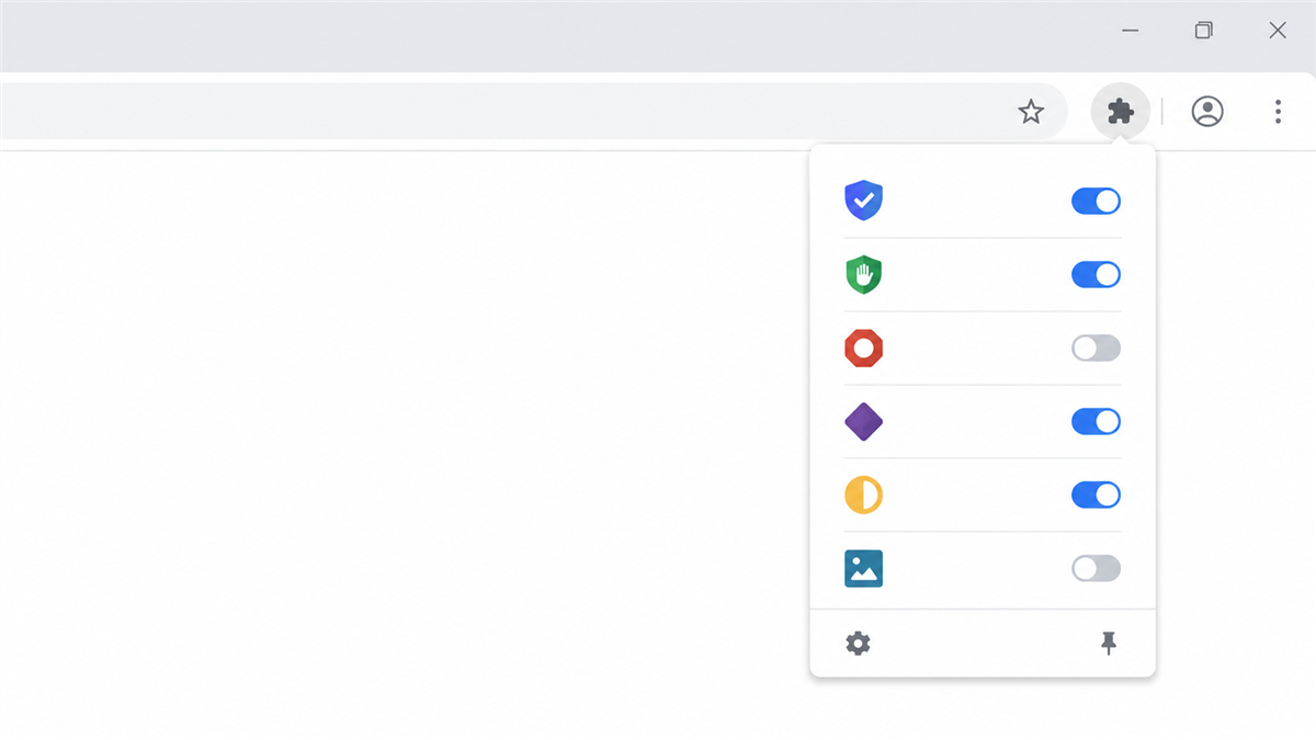 Menú de extensiones del navegador Chrome