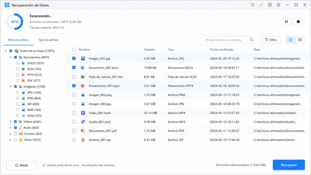 Software de recuperación de archivos en acción