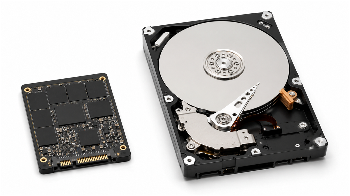 Comparativa física de SSD y HDD